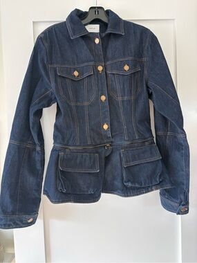 Habey Club handmade dark denim jacket, with removable peplum. Size XS.